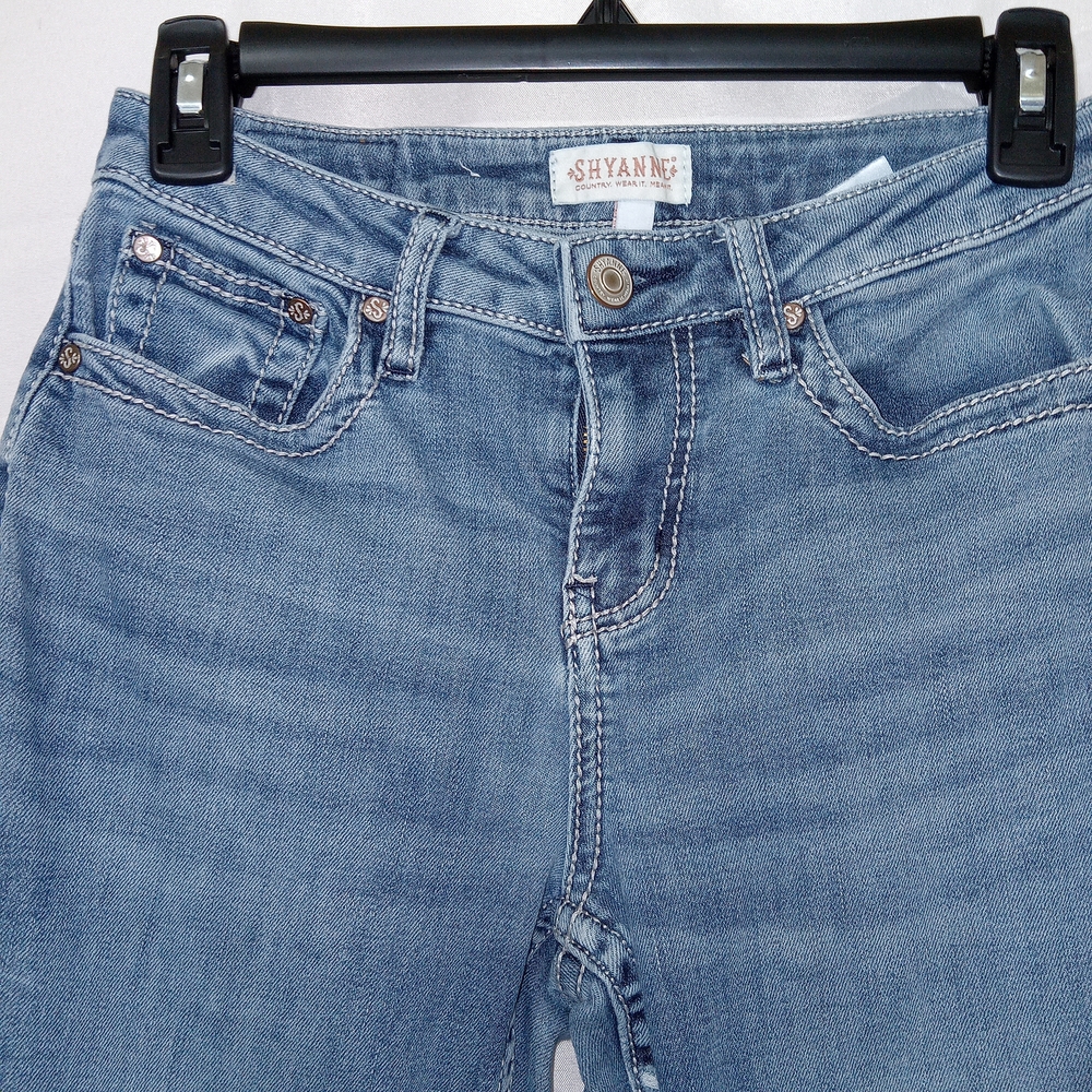 Shyanne Women Jeans 27 Blue Denim Flared Mid Rise Cotton 33 in Inseam Rodeo - Picture 4 of 14